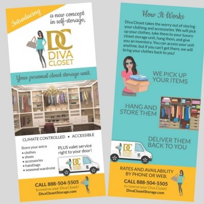 Diva Closet Self Storage Unit Logo Design Rapunzel Creative Marketing Self Storage Unit Rack Card Graphic Design Rapunzel Creative